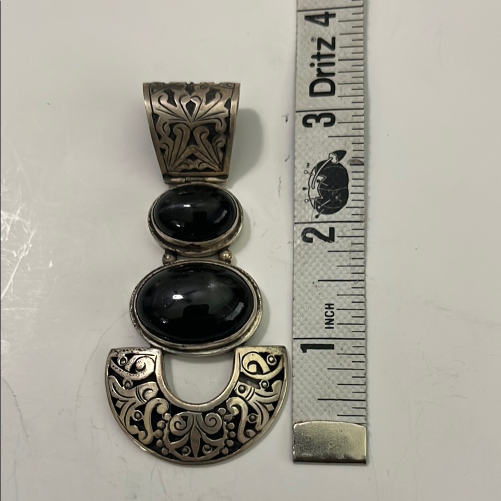 Ancient Echos .925 sterling silver black onyx  Navajo scroll necklace Pendant